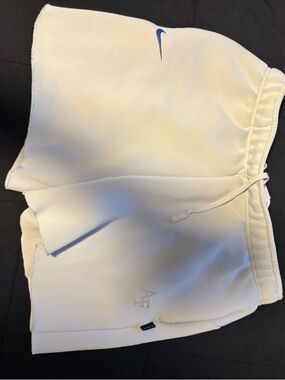 Nike White Athletic Shorts with Blue Swoosh AF authentic player edition